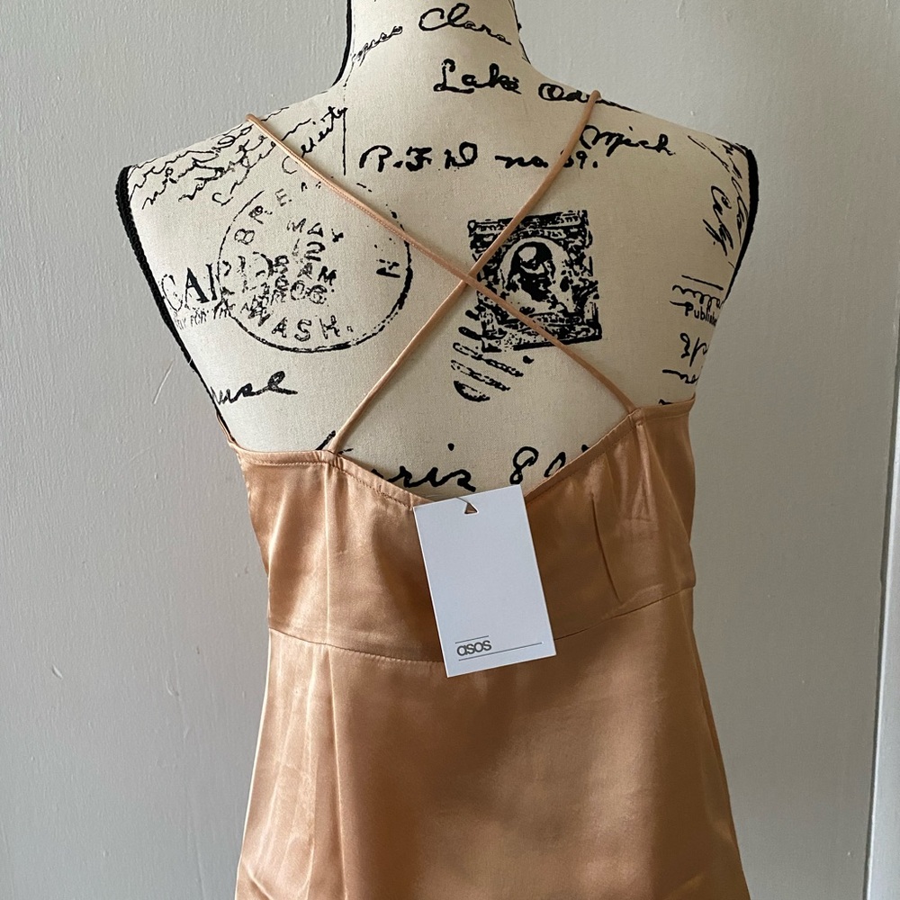 NWT ASOS DESIGN Champagne Satin Bow Cami Size 2 - Picture 6 of 11
